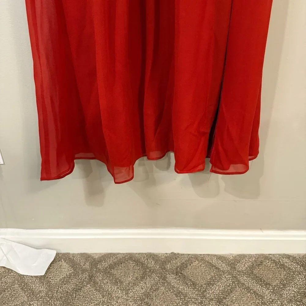 Bebe bright red flowy maxi dress‎ with unique halter top and gathered waist